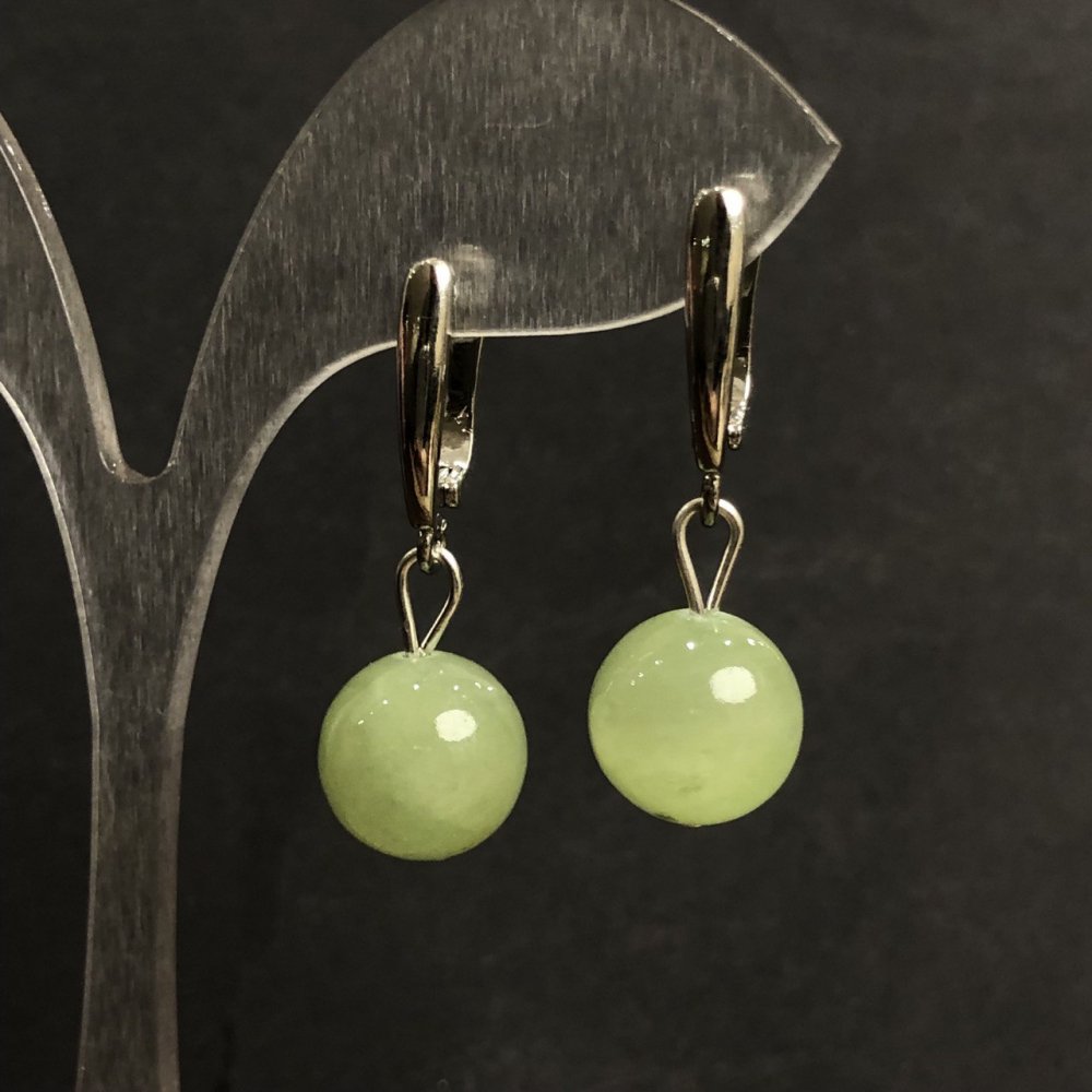 Сережки Онікс, діаметр 12мм+-, довжина 35мм+- сріблястий метал