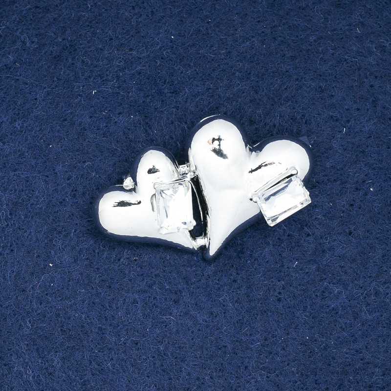 Heart Brooch in Silver-Tone Metal and Crystals 38x24mm +