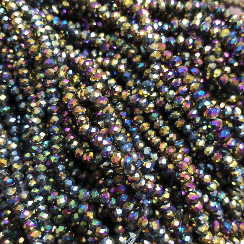 Намистини Чеський Кришталь на волосіні напилення бензин гранований рондель, діаметр 3х2, 5мм + -, довжина 36см +