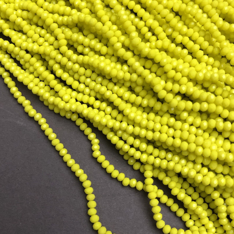 Beads of Czech Crystal on thread, yellow matte faceted rondelle, diameter 3×2.5 mm, length 36-38 cm +/-