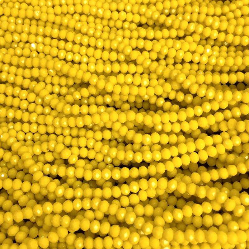 Beads Czech Crystal on thread yellow matte faceted rondelle, diameter 3.5×3 mm, length 36–38 cm
