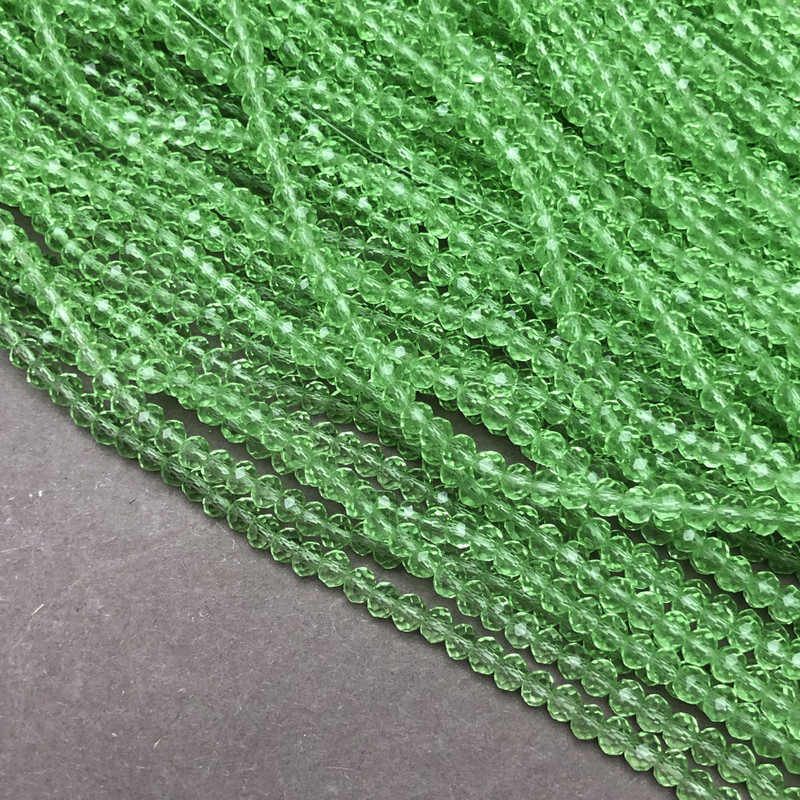 Beads Czech Crystal on Thread Lime Transparent Faceted Rondelle, Diameter 3.5 x 3 mm, Length 36–38 cm