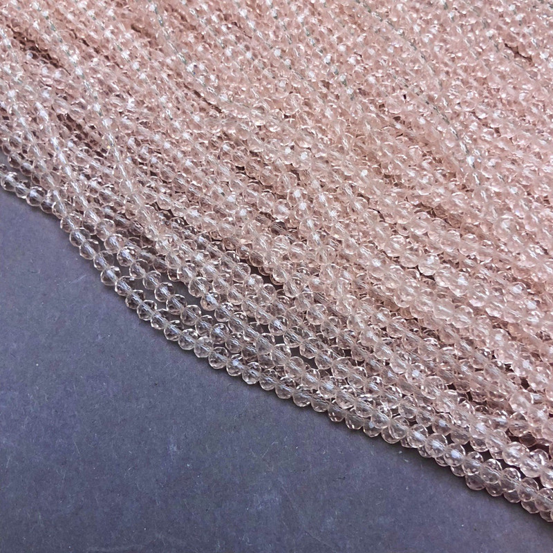 Beads Czech Crystal on fishing line pale pink transparent faceted rondelle, diameter 3.5×3 mm + -, length 36-38 cm +