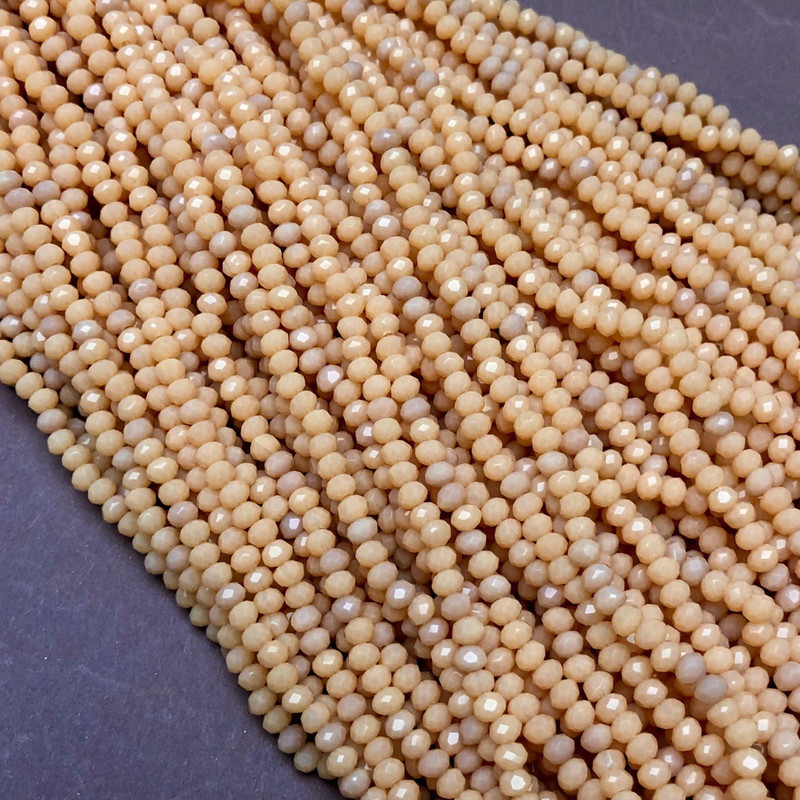 Beads Czech Crystal on Beading Thread, Powder Matte Faceted Rondelle, Diameter 3.5×3 mm, Length 36–38 cm