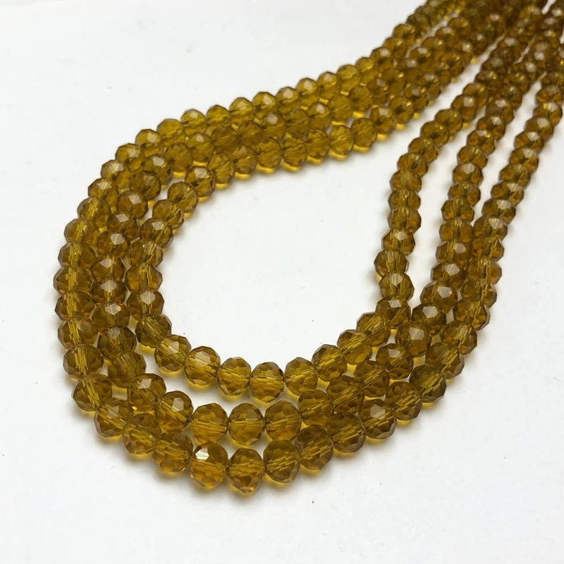Beads Czech Crystal on thread dark honey-colored transparent faceted rondelle, diameter 6x4.5 mm + -, length 38-40 cm +