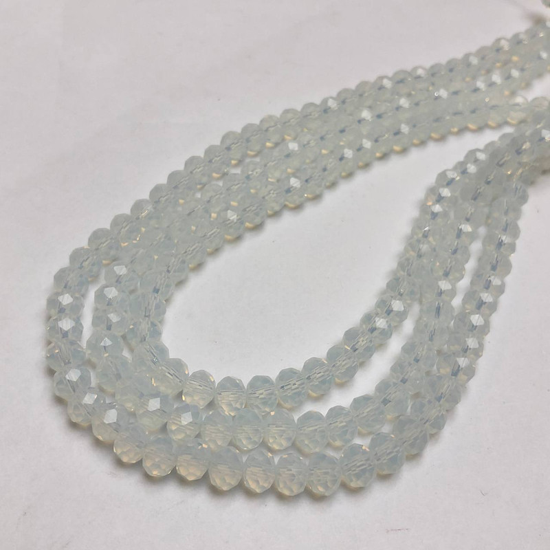 Milky Transparent Czech Crystal Beads on Thread, Faceted Rondelle, Diameter 6x4.5 mm, Length 38-40 cm +