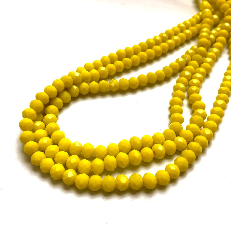 Beads Czech Crystal on thread, yellow matte faceted rondelle, diameter 6x4.5 mm, length 38-40 cm