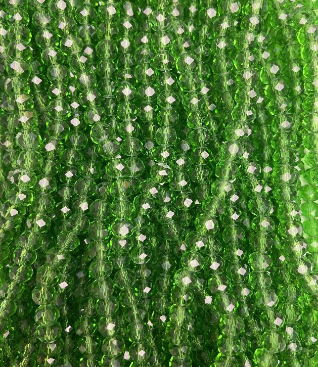 Green transparent faceted Czech crystal rondelle beads on thread, 6×5 mm, length 39 cm +