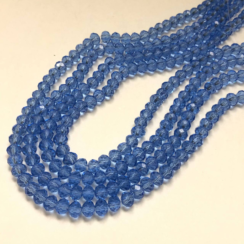 Light blue transparent faceted Czech Crystal rondelle beads on thread, diameter 6x4.5 mm, length 38-40 cm +