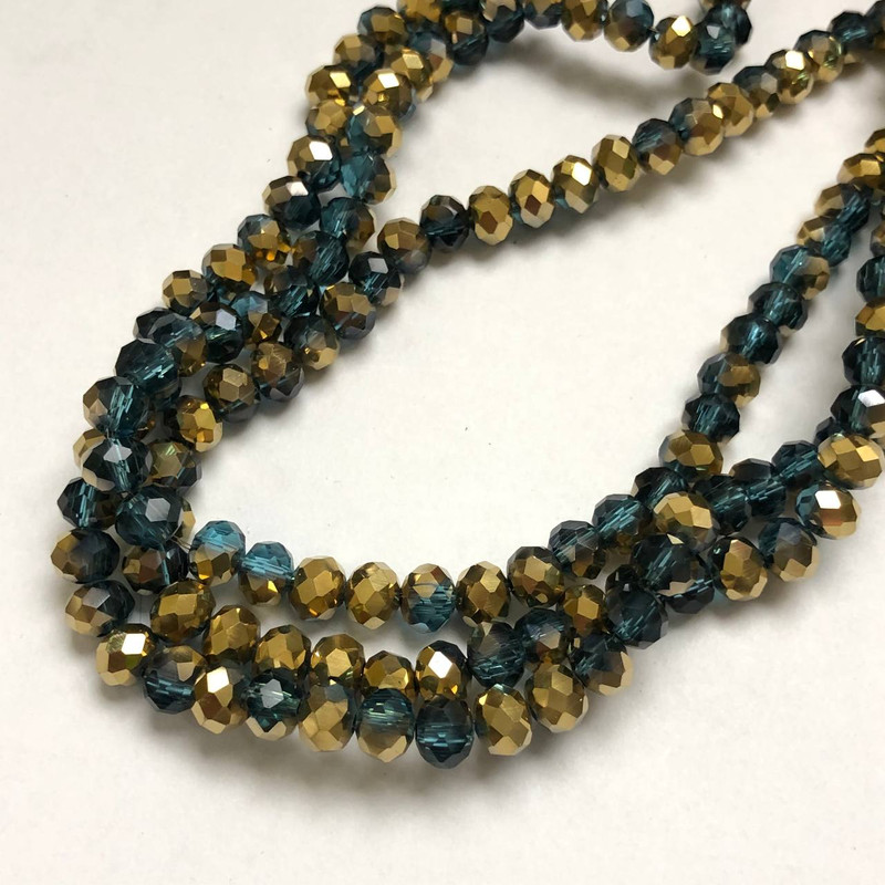 Emerald Transparent Czech Crystal Beads on Beading Wire, Assorted, Faceted Rondelle, 6x4.5 mm, Length 38-40 cm