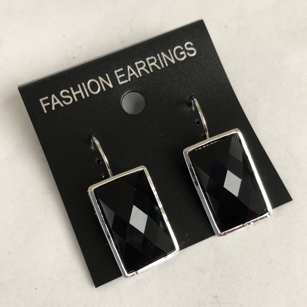 Clearance Earrings: Faceted Agate with Smooth Bezel, Rectangular Stone 37×30 mm, Length 50 mm