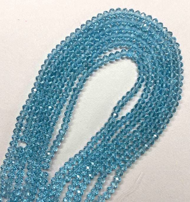 Blue Czech Crystal Beads on Thread, Transparent Blue, Faceted Rondelle, 6x5 mm, Length 40-42 cm
