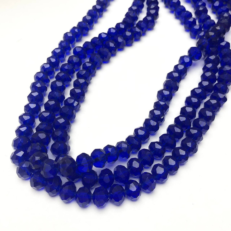 Beads Czech Crystal on Fishing Line, Dark Blue Transparent Faceted Rondelle, Diameter 8x6 mm, Length 40-42 cm (+)