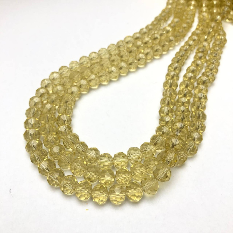 Czech Crystal Beads on Thread, Honey-Yellow Transparent Faceted Rondelle, 8x6 mm Diameter + -, Length 40-42 cm +
