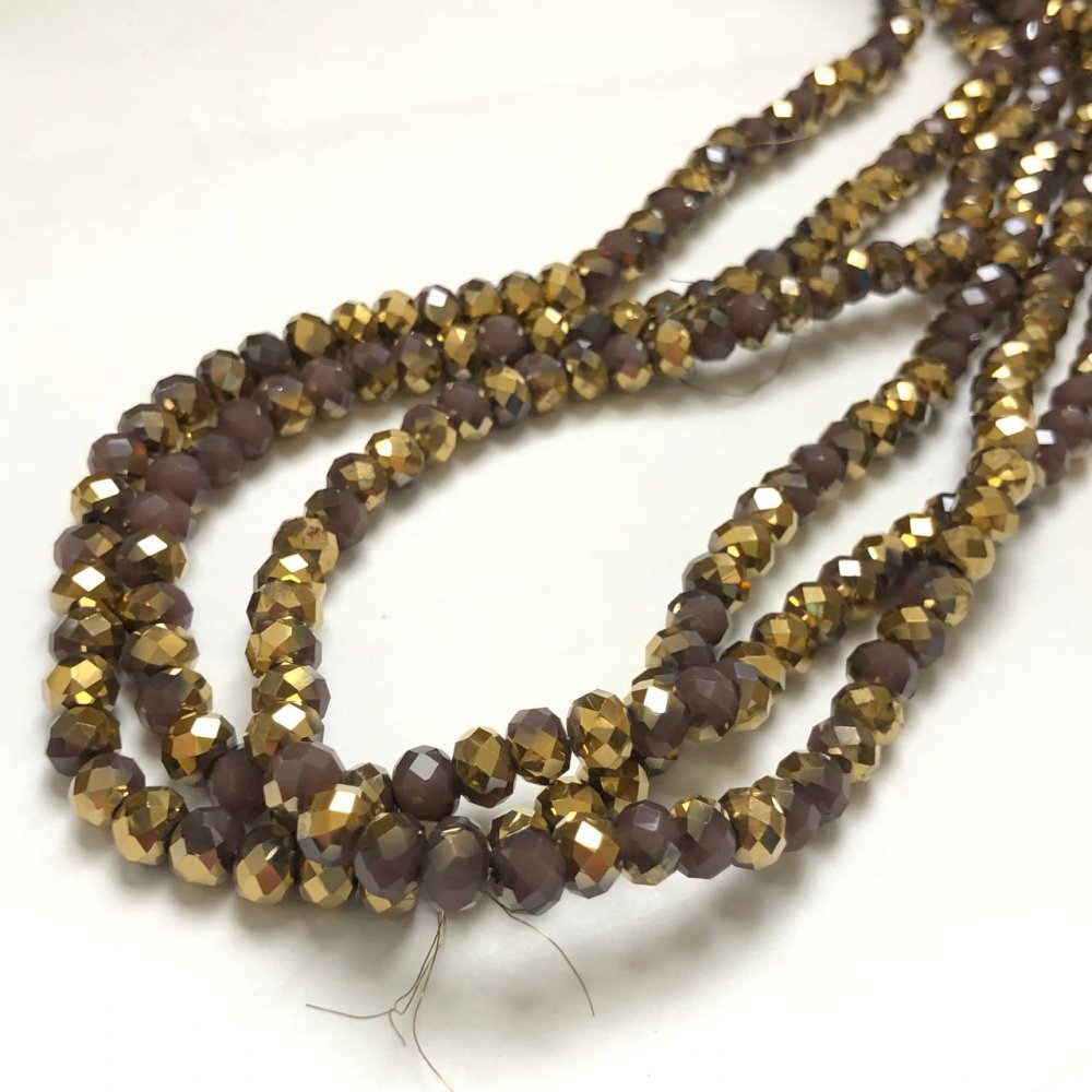 Beads Czech Crystal on thread assorted lilac matte with coating, faceted rondel, diameter 8x6 mm + -, length 40-42 cm +