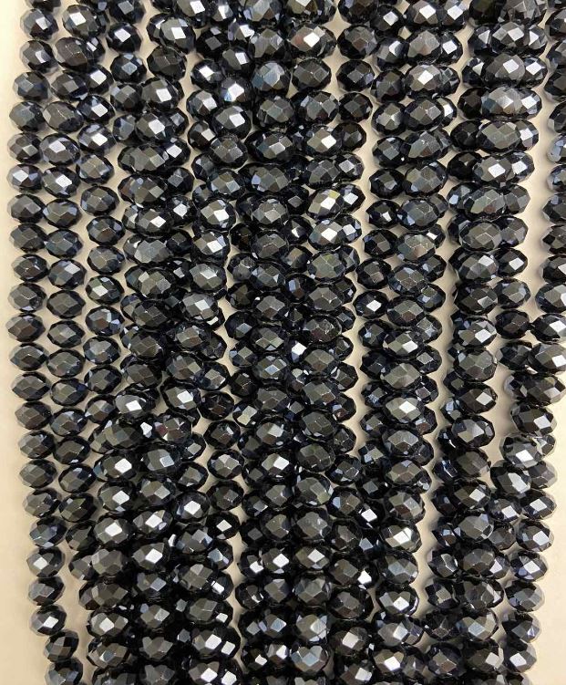 Beads Czech Crystal on Thread, Dark Gray with Coating, Faceted Rondelle, Diameter 8x6 mm, + -, Length 40 cm +