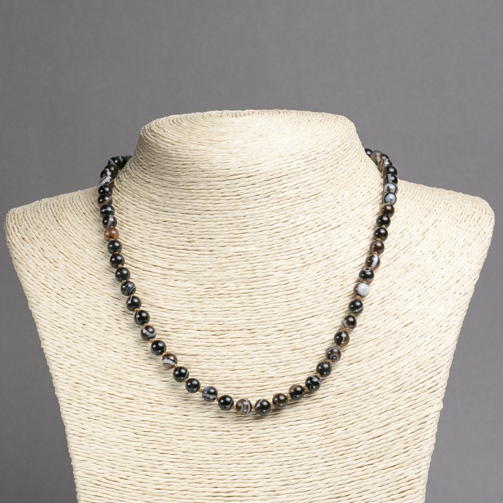 Bead Necklace of Natural Brown Oval Agate with Smooth Beads, 6mm Diameter, 45cm Length