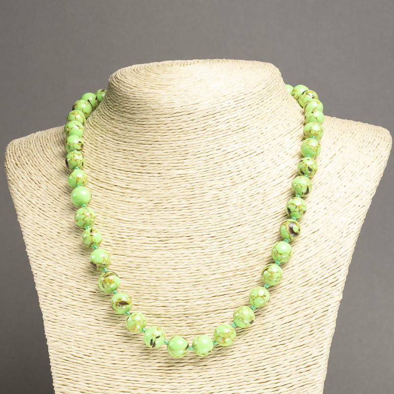 Olive Imperial Jasper Necklace (pressed) smooth beads, 10mm diameter, 45cm length