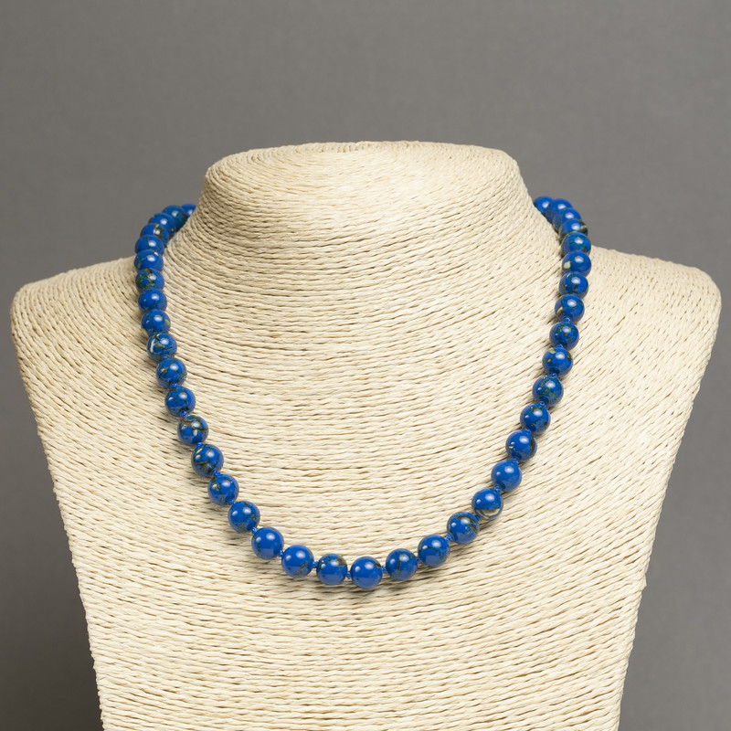 Imperial Blue Jasper Necklace (pressed) - smooth beads, 6 mm diameter, 45 cm length