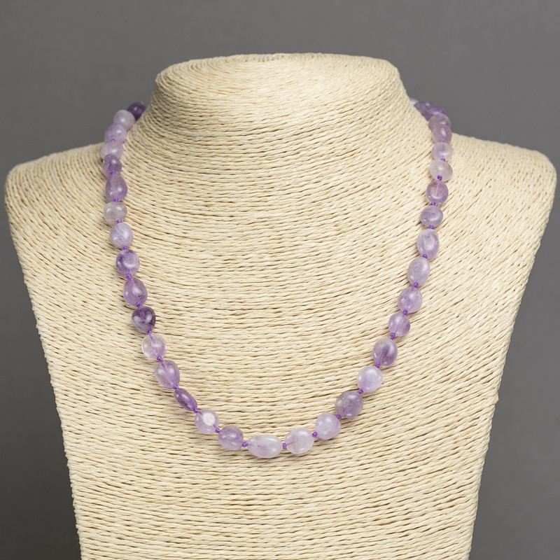 Natural amethyst gemstone necklace with faceted beads, bead diameter 8×6 mm, length 45 cm+