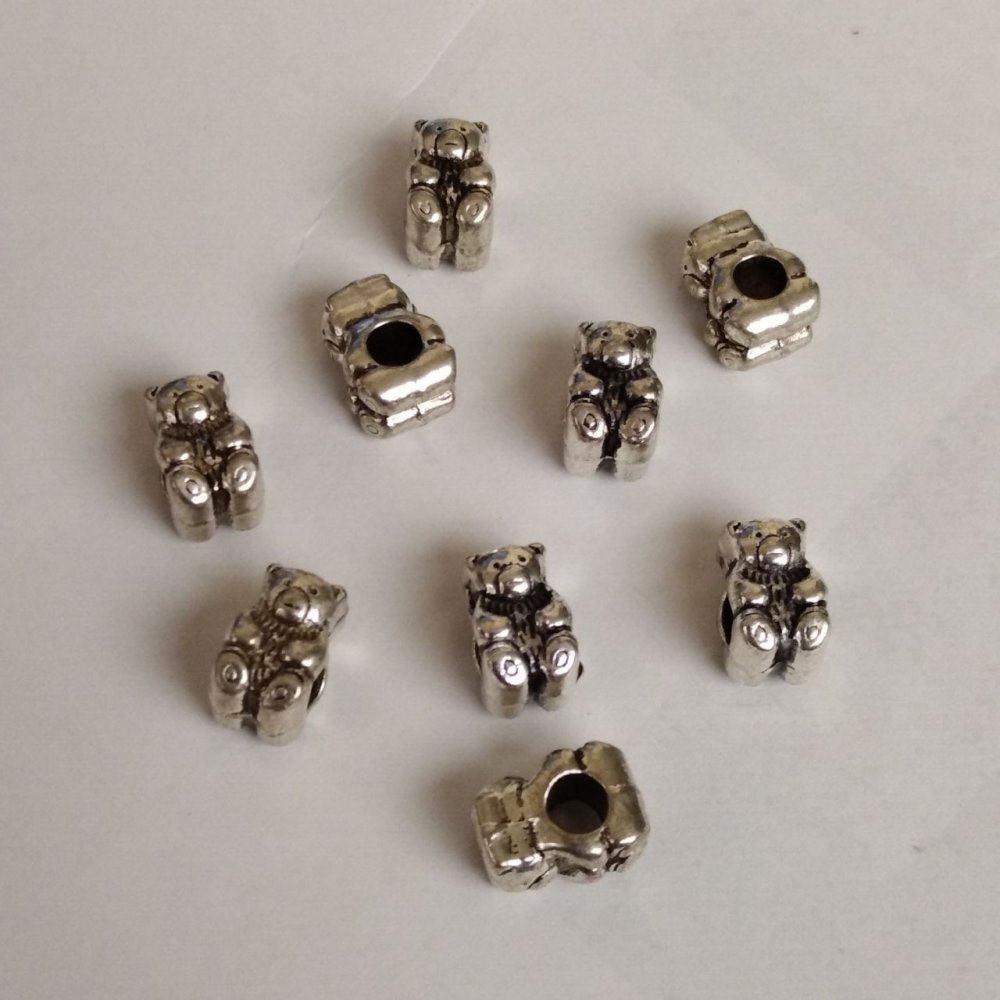 Bead Findings 'Mouse', diameter 14×8 mm, inner diameter about 5 mm, silver-tone metal (pack of 9 pcs)