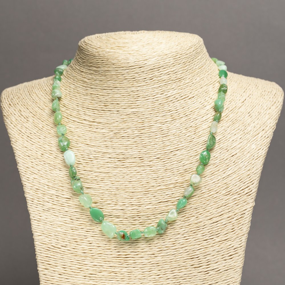 Natural chrysoprase bead necklace, tumbled, diameter 6×7 mm, length 45 cm