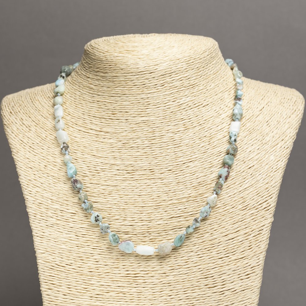 Natural Larimar gemstone necklace - tumbled, bead diameter 7x6 mm, length 45 cm