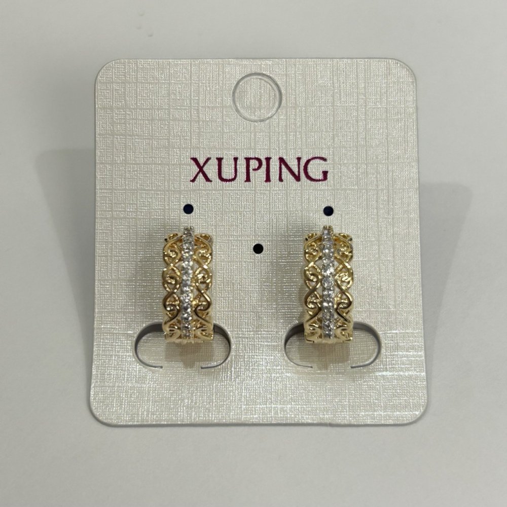 Earrings Xuping 18K Gold Plating with White Crystals, Diameter 18x7 mm +