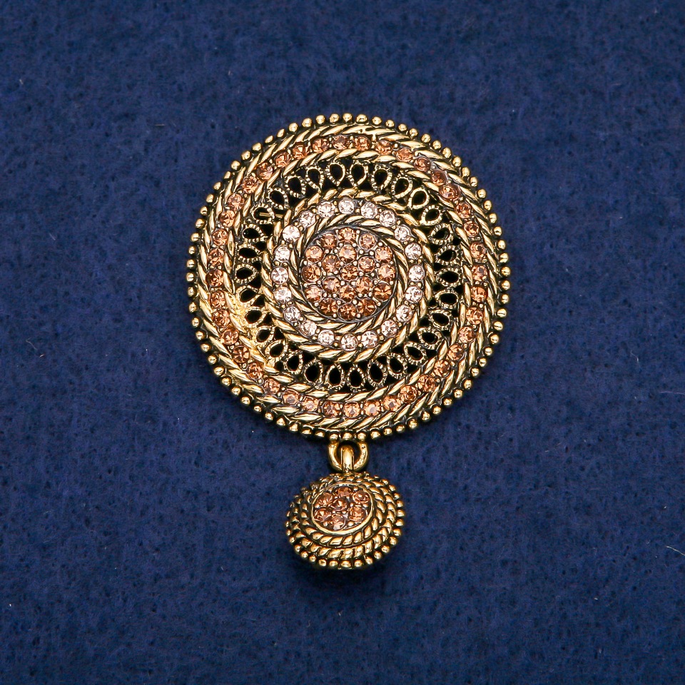 Agraf Brooch with Golden Rhinestones, Gold-Tone Metal 37x57mm