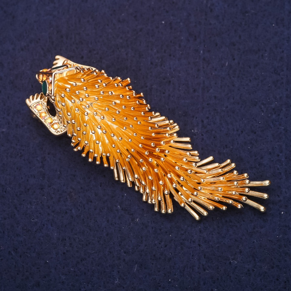 Brooch Hedgehog Porcupine 75x23mm Yellow Metal