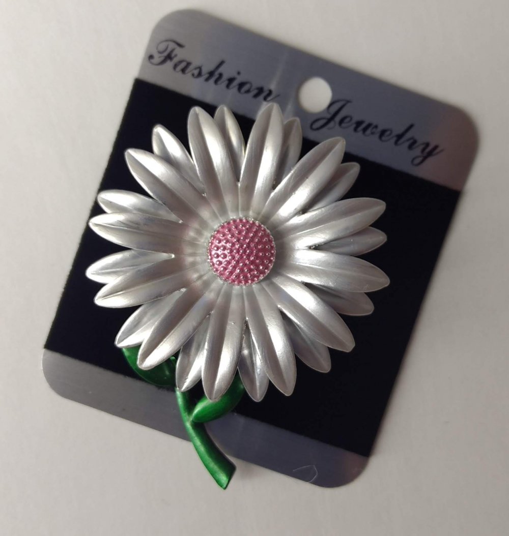 Brooch 'Flower' enamel gray-pink-green 64x49mm