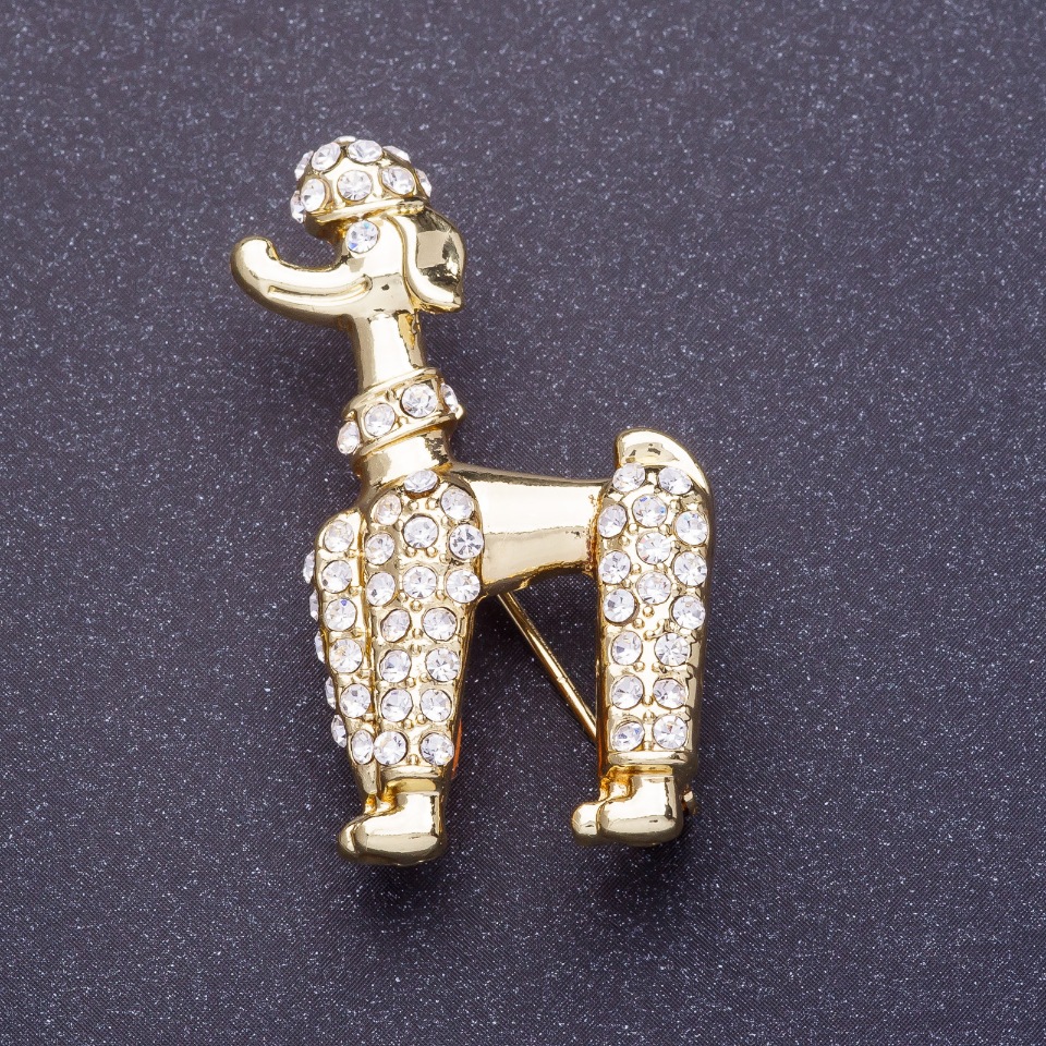 Brooch 'Royal Poodle' 2x4 cm, lemon gold metal color