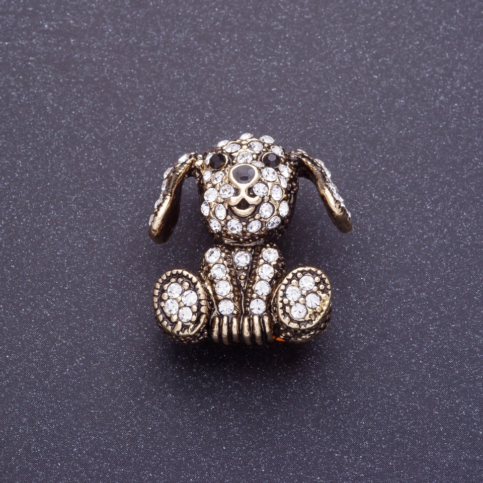 Brooch 'Diamond Puppy' 2.5 cm, metal color Blackened Gold