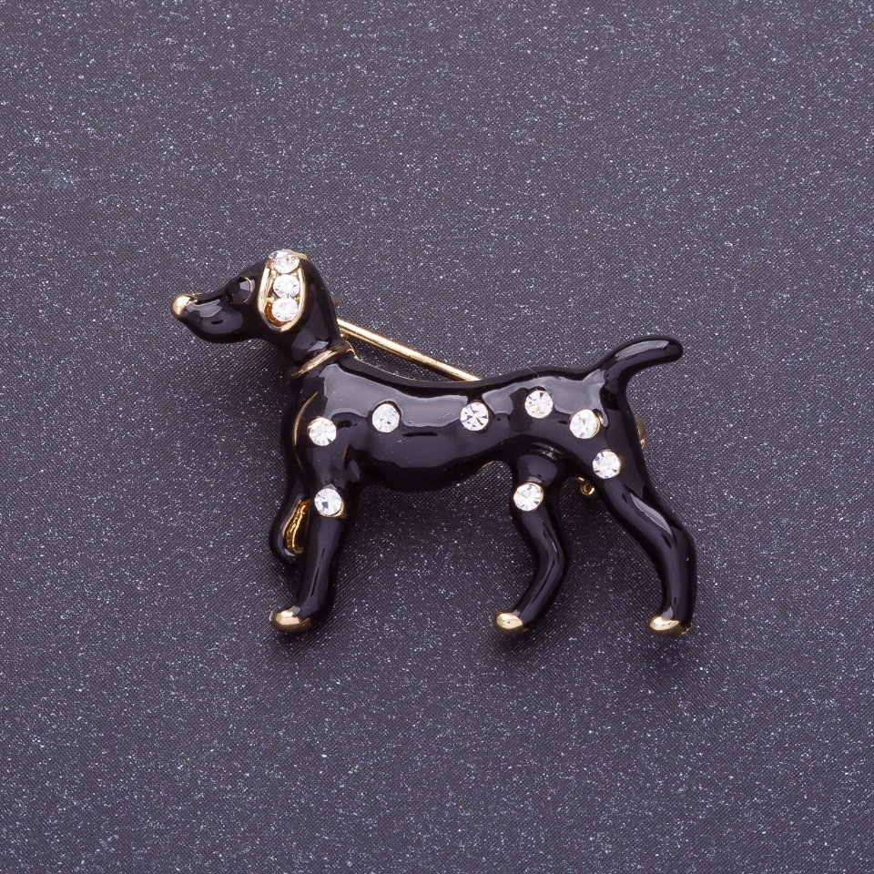 Brooch 'Black Dalmatian' 3x2.5 cm, black enamel, gold-tone metal