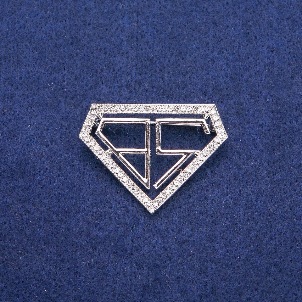 Bachelor's Brooch with White Rhinestones 30x40mm, Silver-Tone Metal