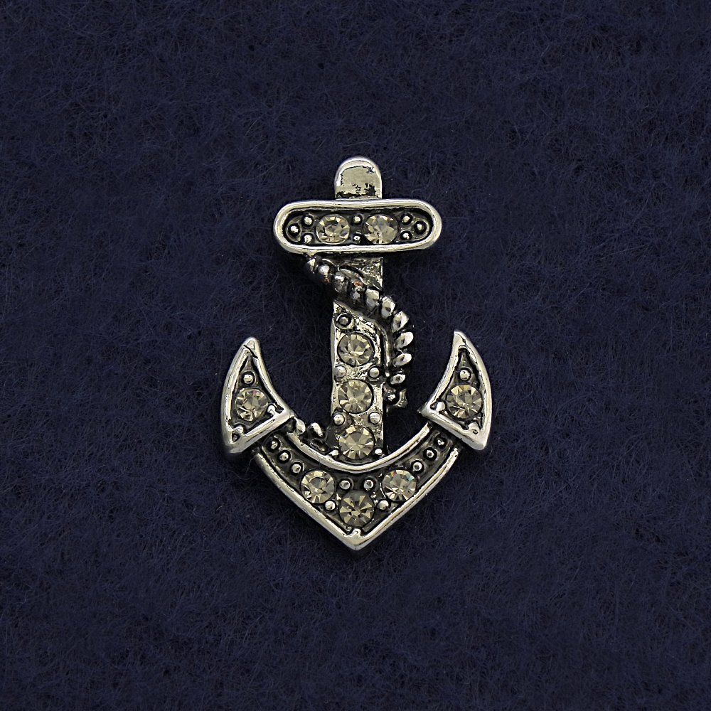 Screw-back brooch 'Anchor' 2 cm gray metal