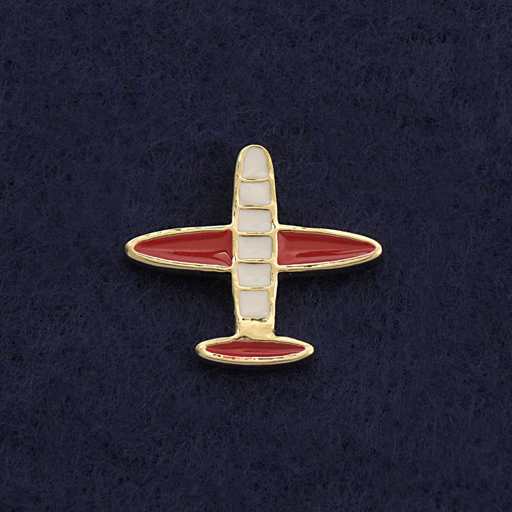 Screw-back brooch 'Plane' 2 cm white-red enamel gold-tone metal