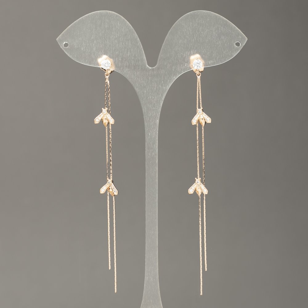 Xuping 18K Gold-Plated Stud Earrings with White Crystals, 45mm Length