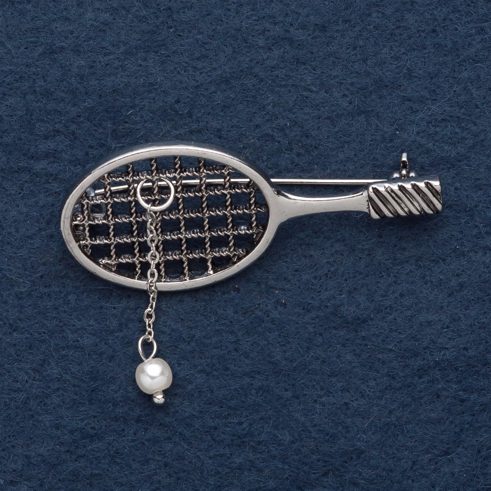 Brooch "Tennis Racket" 5.5×2 cm gray metal