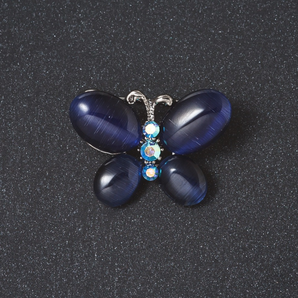 Brooch 'Butterfly' with Blue Cat's Eye Stone, Silver-Colored Metal, 2 cm