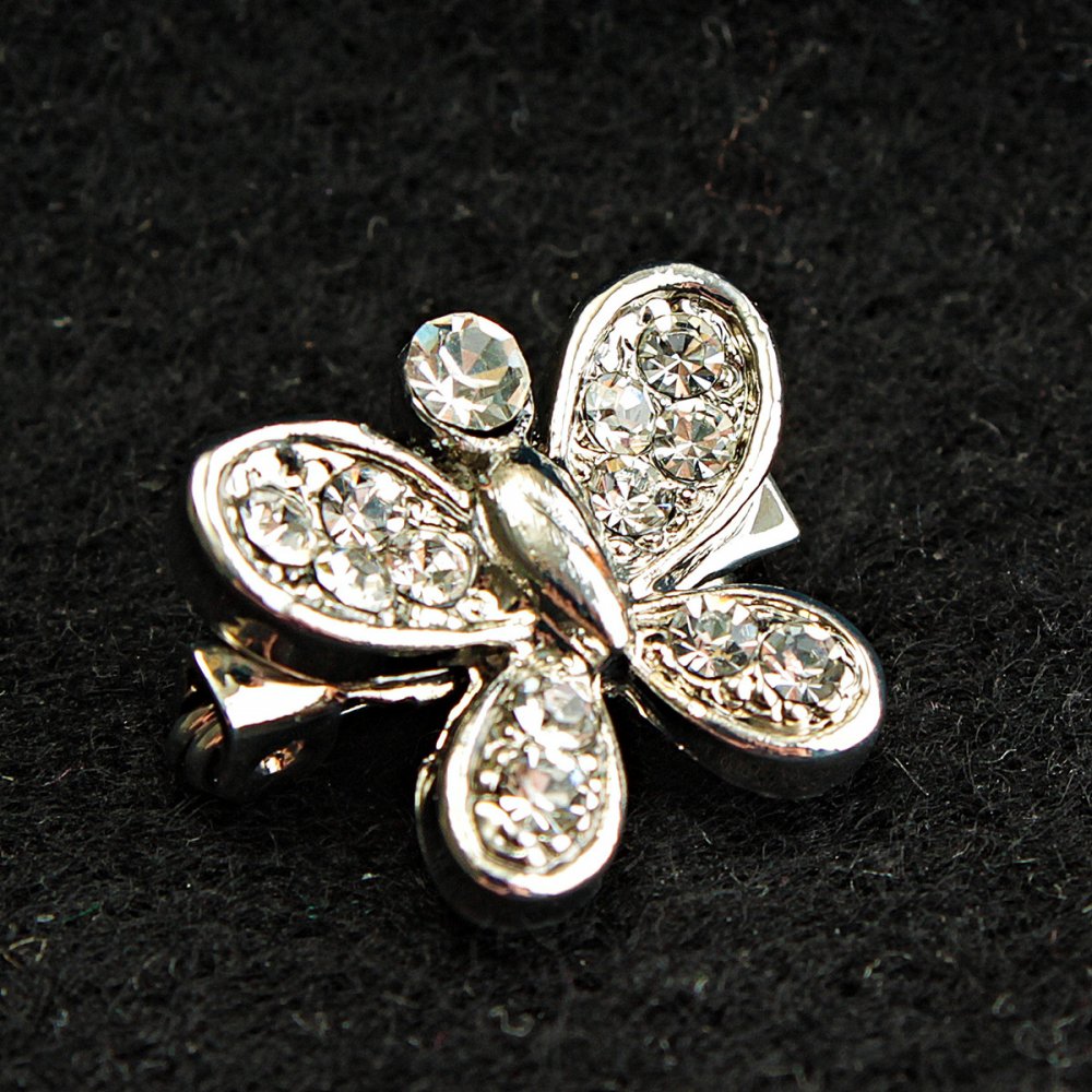 (17×15 mm) Mini Brooch, Light Metal Butterfly with Crystals