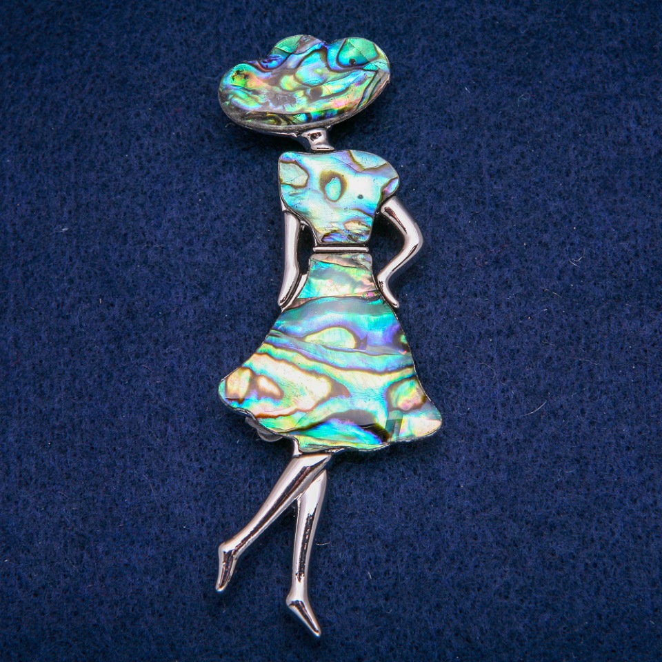 Brooch Pendant 'Madam' with Haliotite Mother-of-Pearl 30x85mm