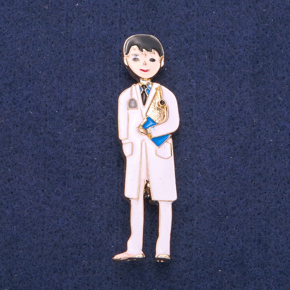 Brooch 'Med Brother' White Enamel, Gold-Tone Metal 17x62 mm