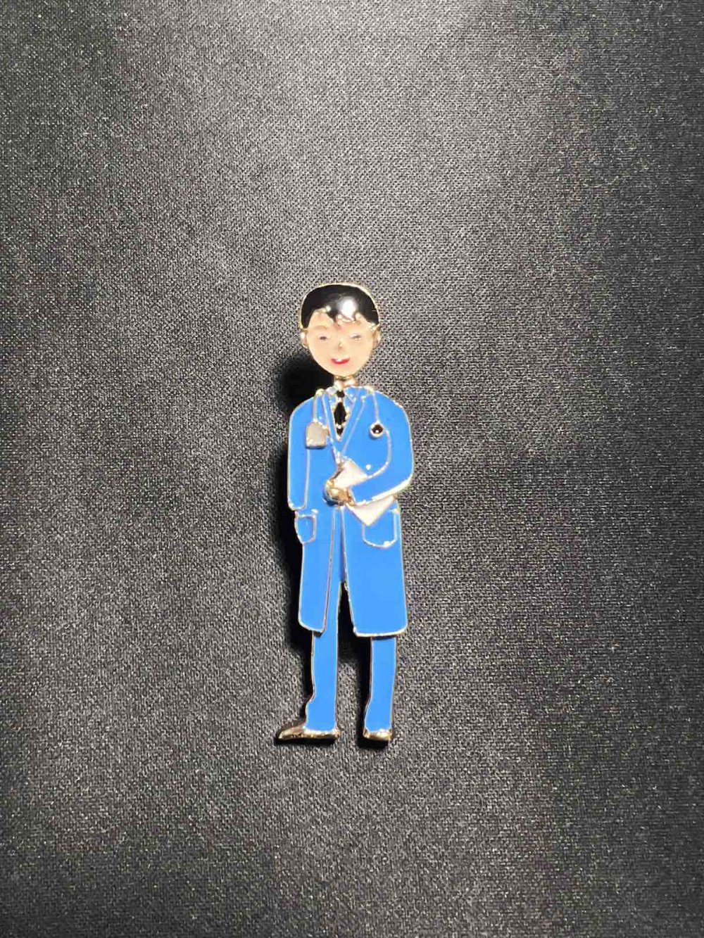 Brooch "Med Brother" blue enamel, gold-tone metal 17x62 mm