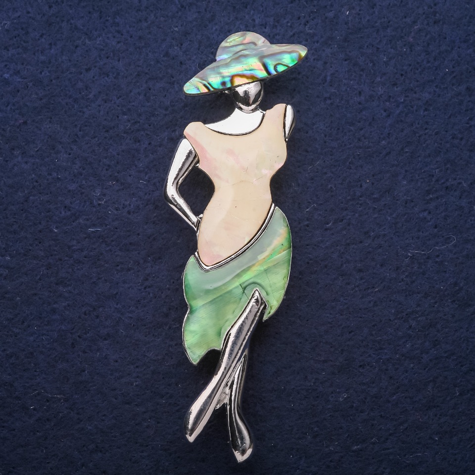 Brooch-Pendant Lady with Pearl and Haliotite 80x30mm +