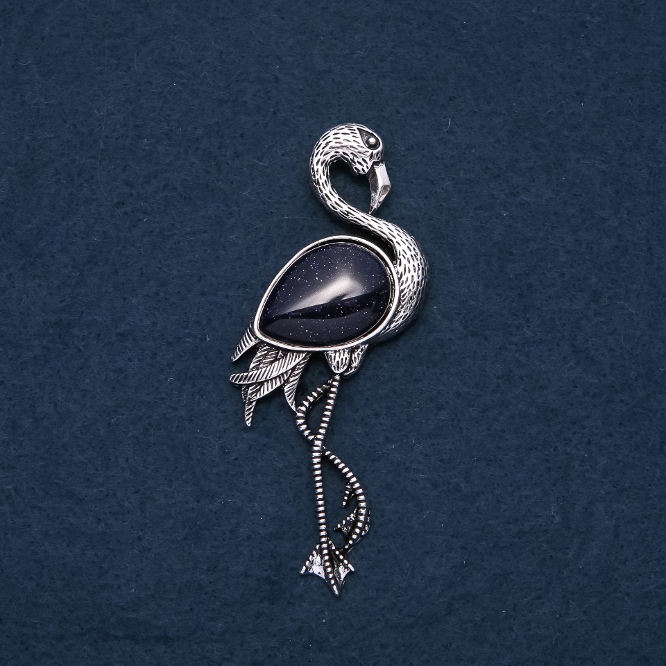 Flamingo Brooch-Pendant with Aventurine Blue Sand Cairo Night 85×30 mm