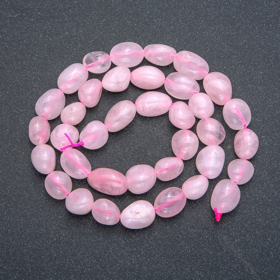 Rose quartz natural stone beads on a thread, round faceted, diameter 9×12 mm, length 40 cm +