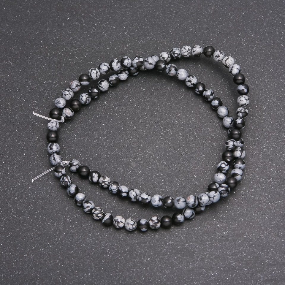 Beads on Thread Snowflake Obsidian Apache Tears Smooth Bead, Diameter 4 mm (±), Length 38 cm