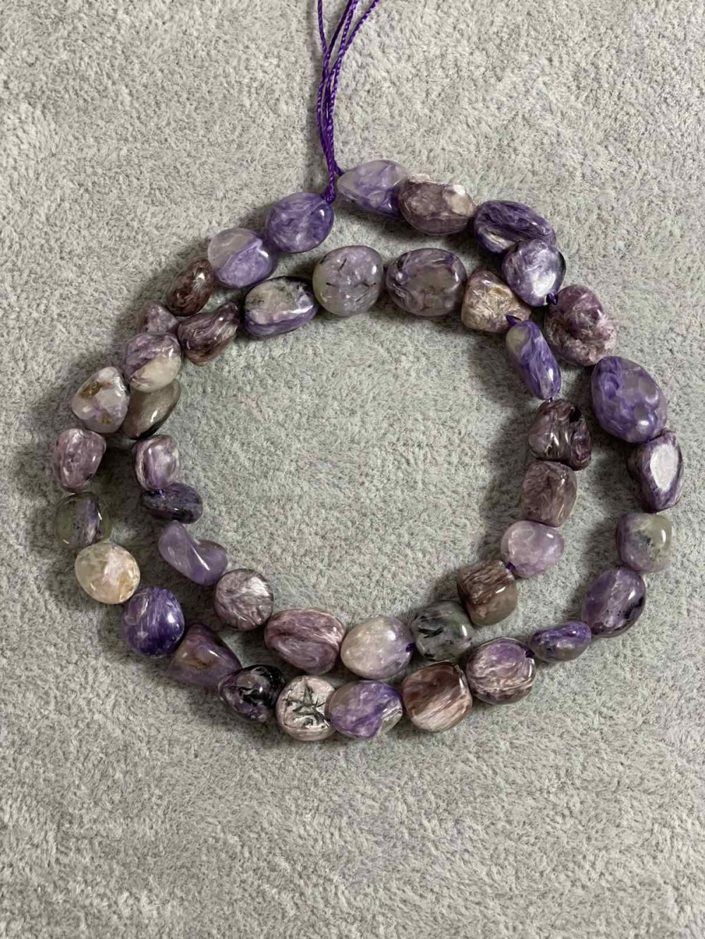Charoite beads on thread, faceted, natural stone, 10x8mm diameter, length 41 cm +
