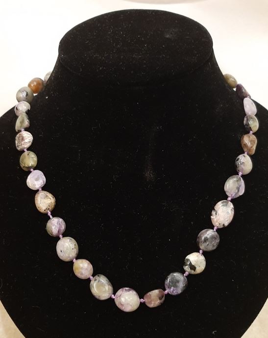 Charoite Necklace, natural stone, faceted beads, diameter 10×12 mm ±, length 50 cm